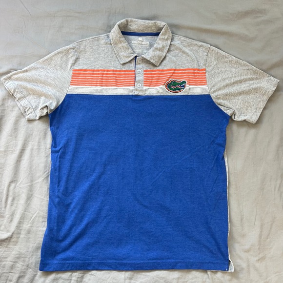 Florida Gators Polo Shirt Mens Large Orange Stripe Gator Emblem Colosseum NCAA - Picture 2 of 12